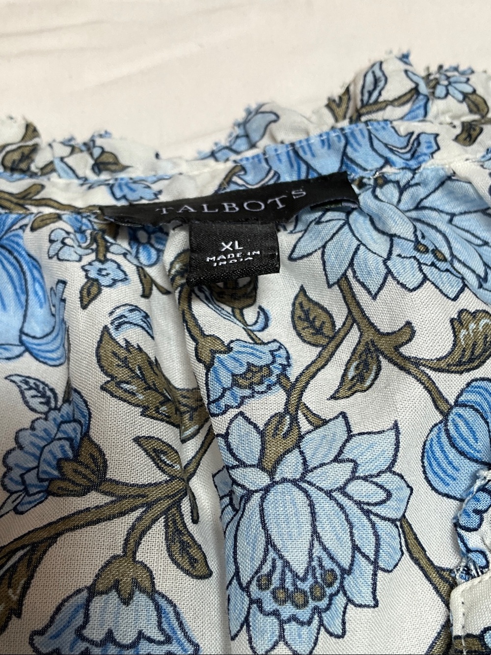 Talbots Floral Blouse in Light Blue and Olive
